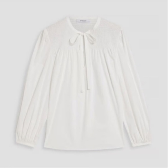 Derek Lam 10 Crosby - Austin Smocked Top Blouse in Optic White - Picture 1 of 10